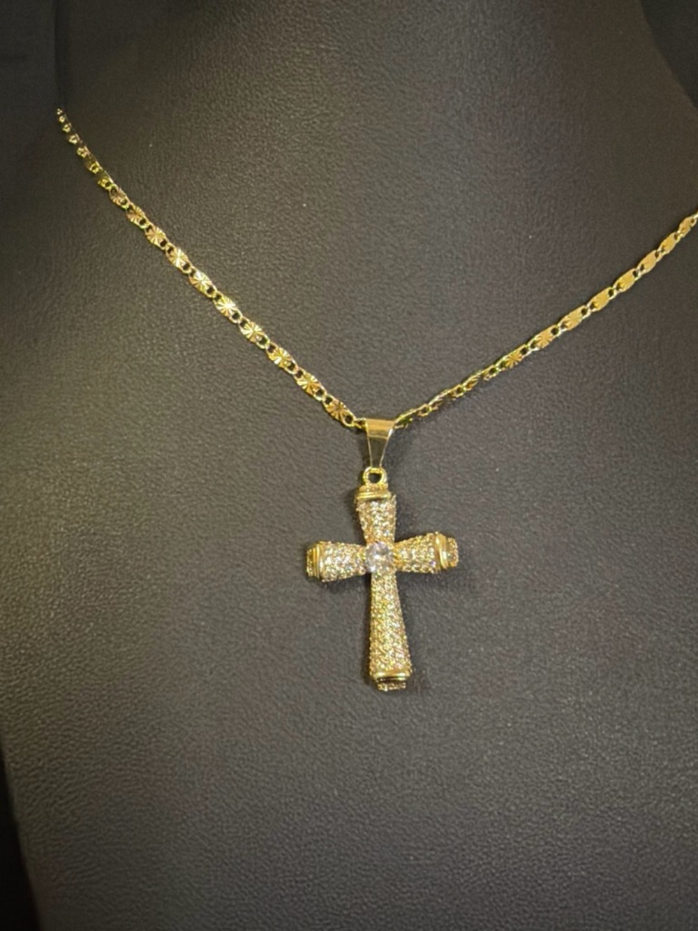 Gold Crystal Pavé Cross Necklace - Women's Gold Tone